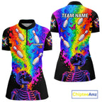 Custom Psychedelic Skeleton Bowling Polo 1/4-Zip Colorful Butterfly Bowler Team Jersey