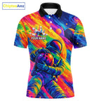 Custom Funny Astronaut Bowling Polo 1/4-Zip Shirt Psychedelic Galaxy Bowler Team Jersey