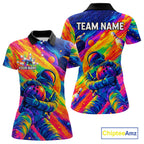 Custom Funny Astronaut Bowling Polo 1/4-Zip Shirt Psychedelic Galaxy Bowler Team Jersey