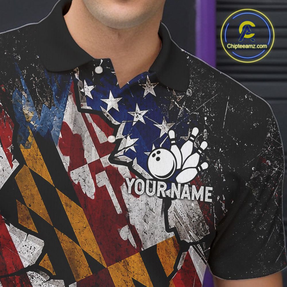 Funny Sad Pins Patriotic Bowling Jersey Custom Maryland - US Flag Bowling Team Shirts