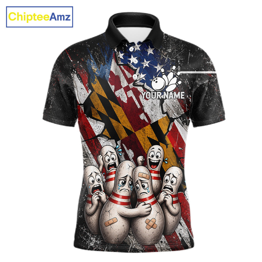 Funny Sad Pins Patriotic Bowling Jersey Custom Maryland - US Flag Bowling Team Shirts