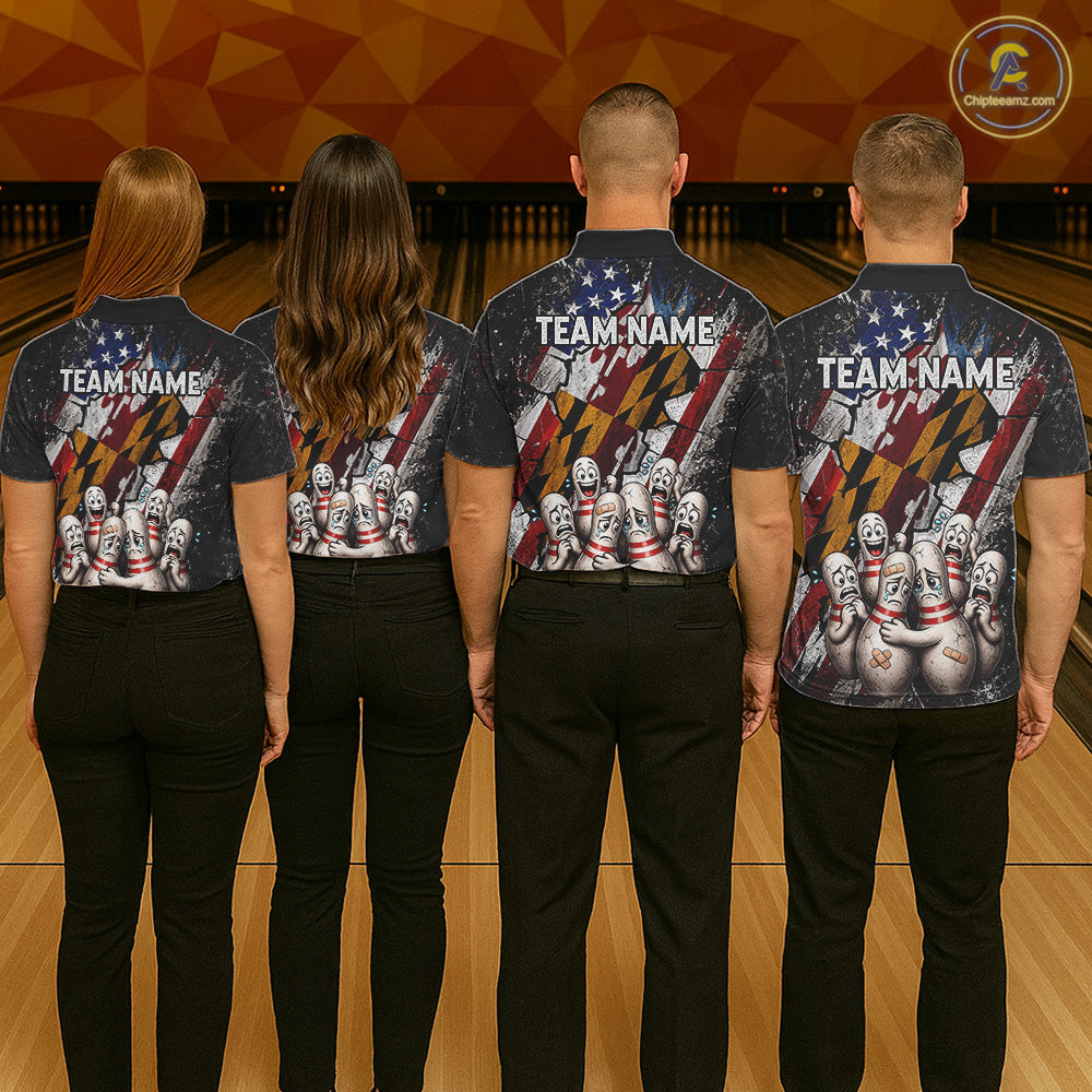 Funny Sad Pins Patriotic Bowling Jersey Custom Maryland - US Flag Bowling Team Shirts