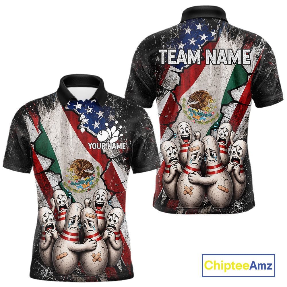 Funny Sad Pins Patriotic Bowling Jersey Custom Mexican - US Flag Bowling Team Shirts