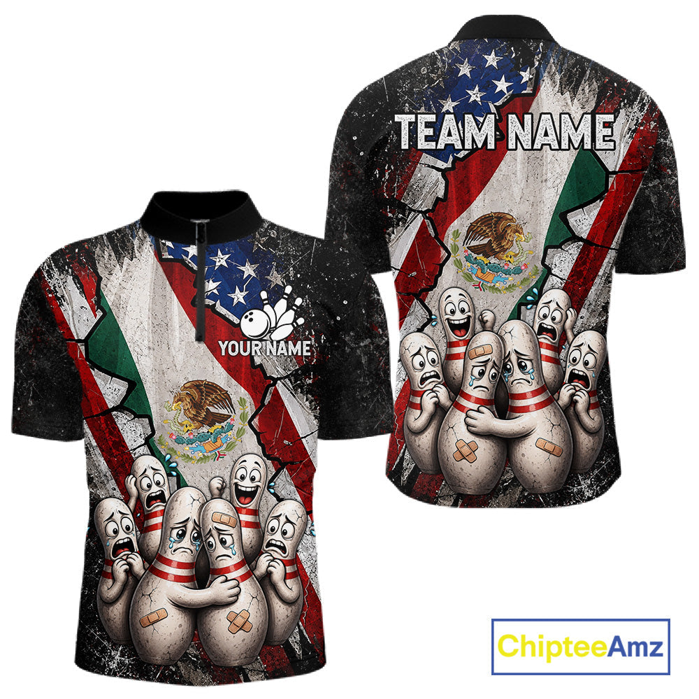 Funny Sad Pins Patriotic Bowling Jersey Custom Mexican - US Flag Bowling Team Shirts