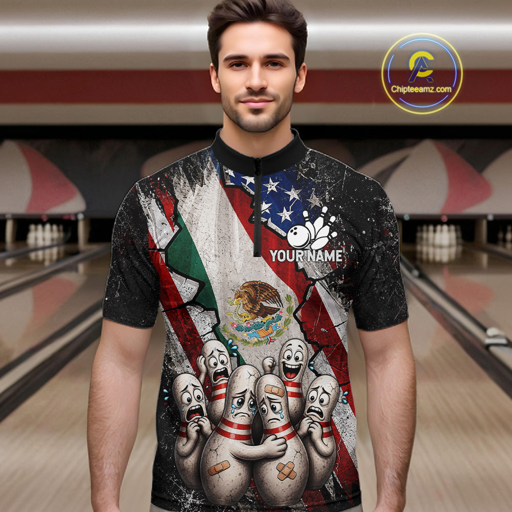 Funny Sad Pins Patriotic Bowling Jersey Custom Mexican - US Flag Bowling Team Shirts
