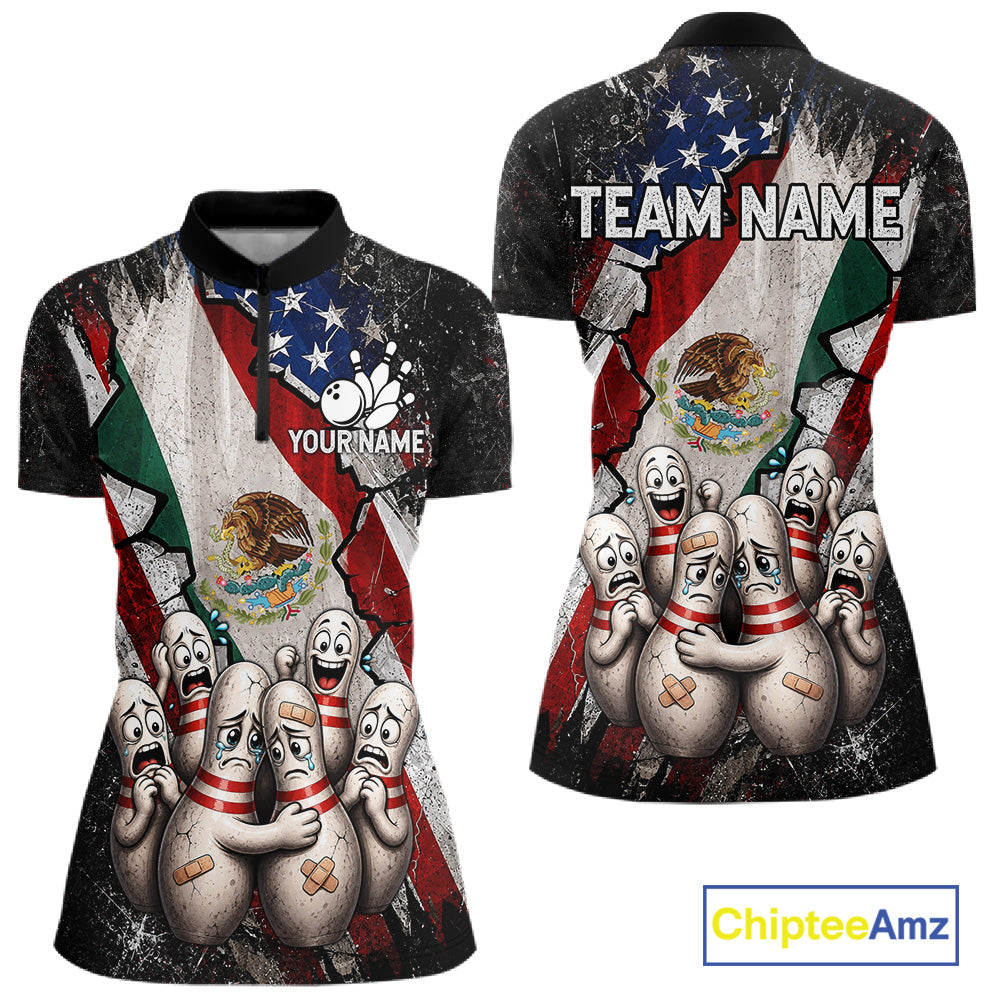 Funny Sad Pins Patriotic Bowling Jersey Custom Mexican - US Flag Bowling Team Shirts
