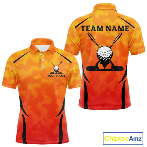 's Orange Camo Golf Polo Shirt Custom Golf Team Jersey Camo Golf Short Sleeve Jersey