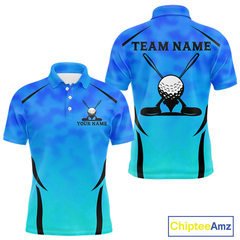's Blue Camo Golf Polo Shirt Custom Golf Team Jersey Camo Golf Short Sleeve Jersey