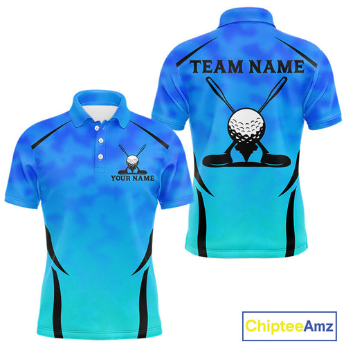 's Blue Camo Golf Polo Shirt Custom Golf Team Jersey Camo Golf Short Sleeve Jersey