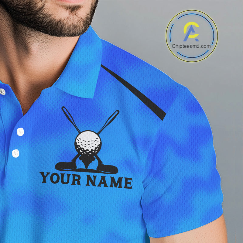 's Blue Camo Golf Polo Shirt Custom Golf Team Jersey Camo Golf Short Sleeve Jersey