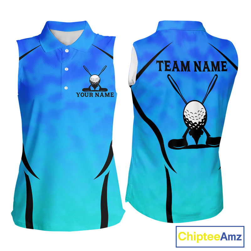 Blue Camo Golf Sleeveless Polo Shirt Custom Golf Team Jersey Camo Golf Short Sleeve Jersey