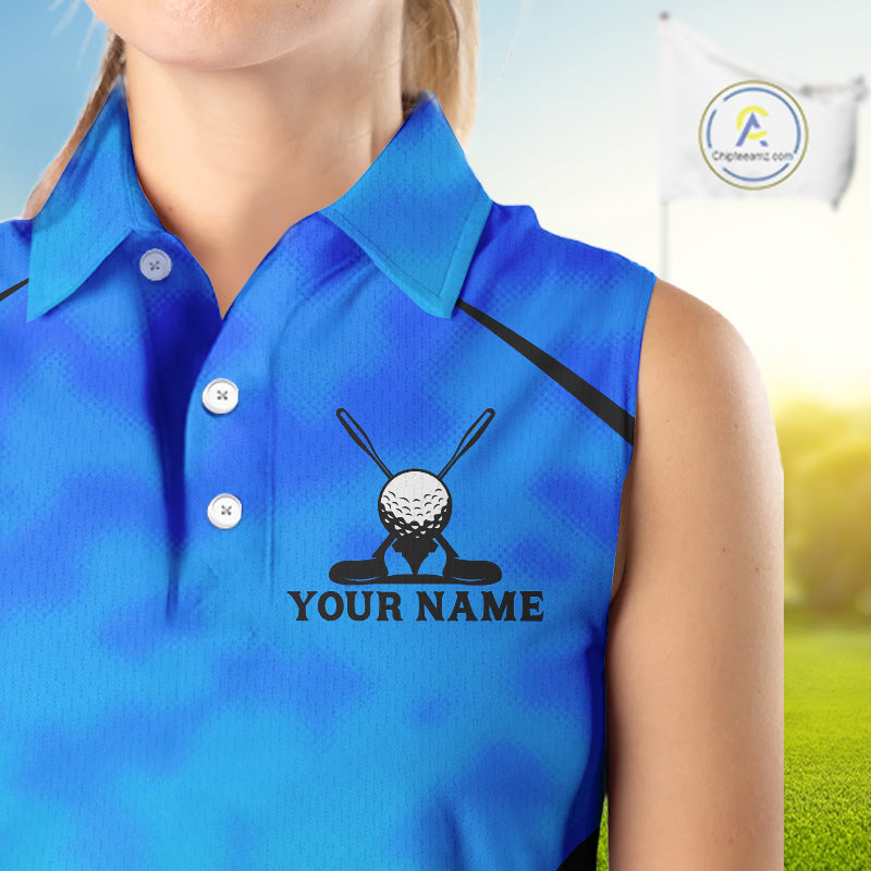 Blue Camo Golf Sleeveless Polo Shirt Custom Golf Team Jersey Camo Golf Short Sleeve Jersey