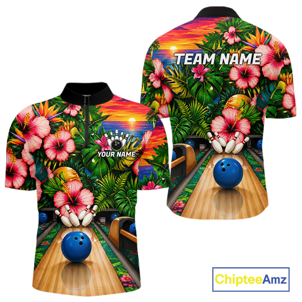 Monstera Pattern Funny Bowling Shirt Custom Summer Tropical Bowling Shirts