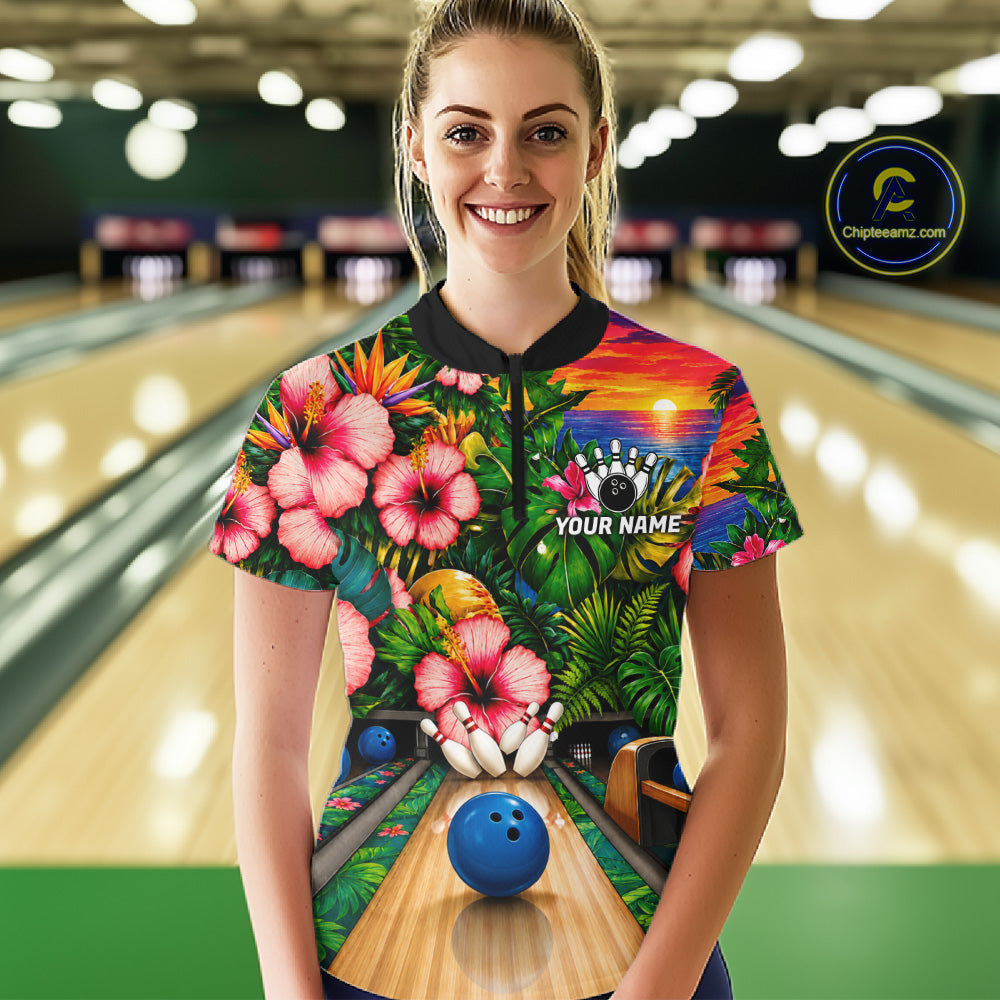 Monstera Pattern Funny Bowling Shirt Custom Summer Tropical Bowling Shirts