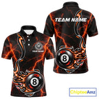 Personalized Orange Thunder Billiard Polo 1/4-Zip Shirt Custom 8 Ball Fire Flame Billiard Jersey