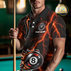 Personalized Orange Thunder Billiard Polo 1/4-Zip Shirt Custom 8 Ball Fire Flame Billiard Jersey