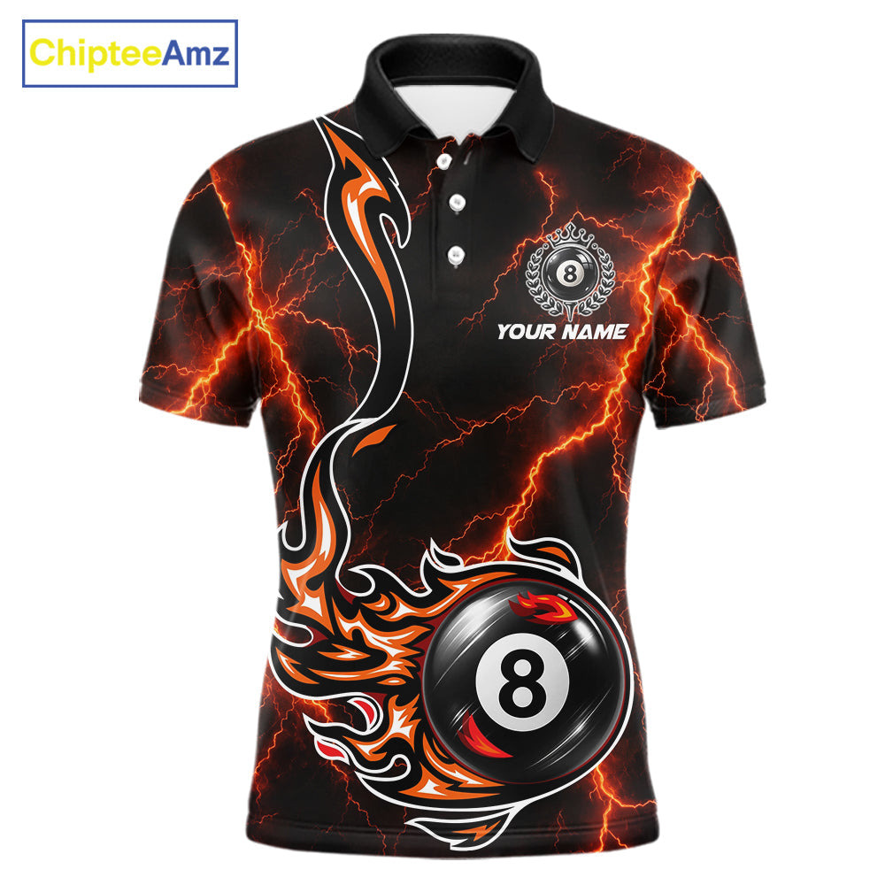 Personalized Orange Thunder Billiard Polo 1/4-Zip Shirt Custom 8 Ball Fire Flame Billiard Jersey