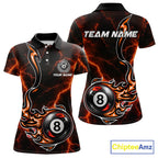 Personalized Orange Thunder Billiard Polo 1/4-Zip Shirt Custom 8 Ball Fire Flame Billiard Jersey