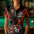 Personalized Orange Thunder Billiard Polo 1/4-Zip Shirt Custom 8 Ball Fire Flame Billiard Jersey