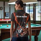 Personalized Orange Thunder Billiard Polo 1/4-Zip Shirt Custom 8 Ball Fire Flame Billiard Jersey