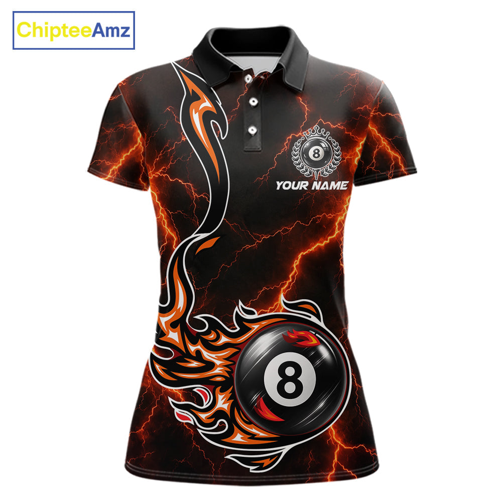 Personalized Orange Thunder Billiard Polo 1/4-Zip Shirt Custom 8 Ball Fire Flame Billiard Jersey