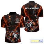 Personalized Orange Thunder Billiard Polo 1/4-Zip Shirt Custom 8 Ball Fire Flame Billiard Jersey