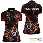 Personalized Orange Thunder Billiard Polo 1/4-Zip Shirt Custom 8 Ball Fire Flame Billiard Jersey