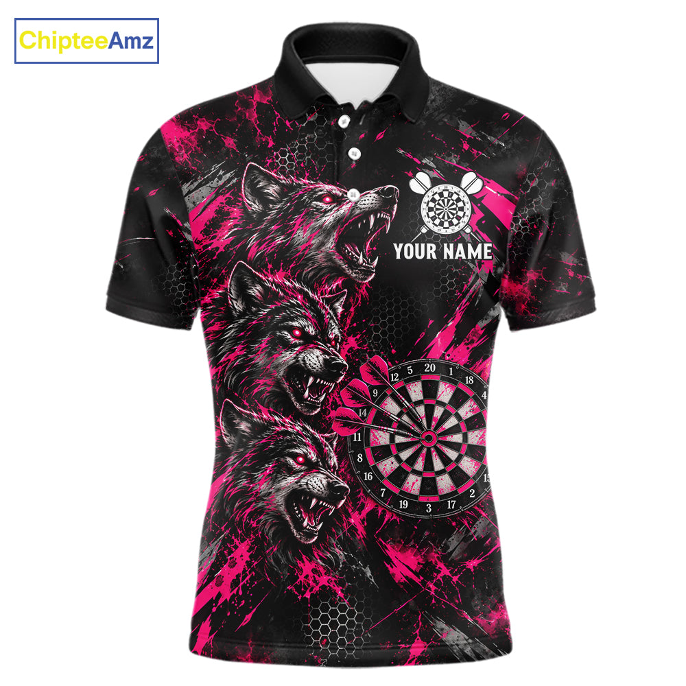 Personalized Pink Splatter Wolf Darts Polo 1/4-Zip Shirt Custom Angry Wolf Darts Team Jersey