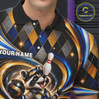 Custom Swirl Argyle Duck Bowling Polo 1/4-Zip Shirt Blue Gold Funny Bowling Team Jerseys