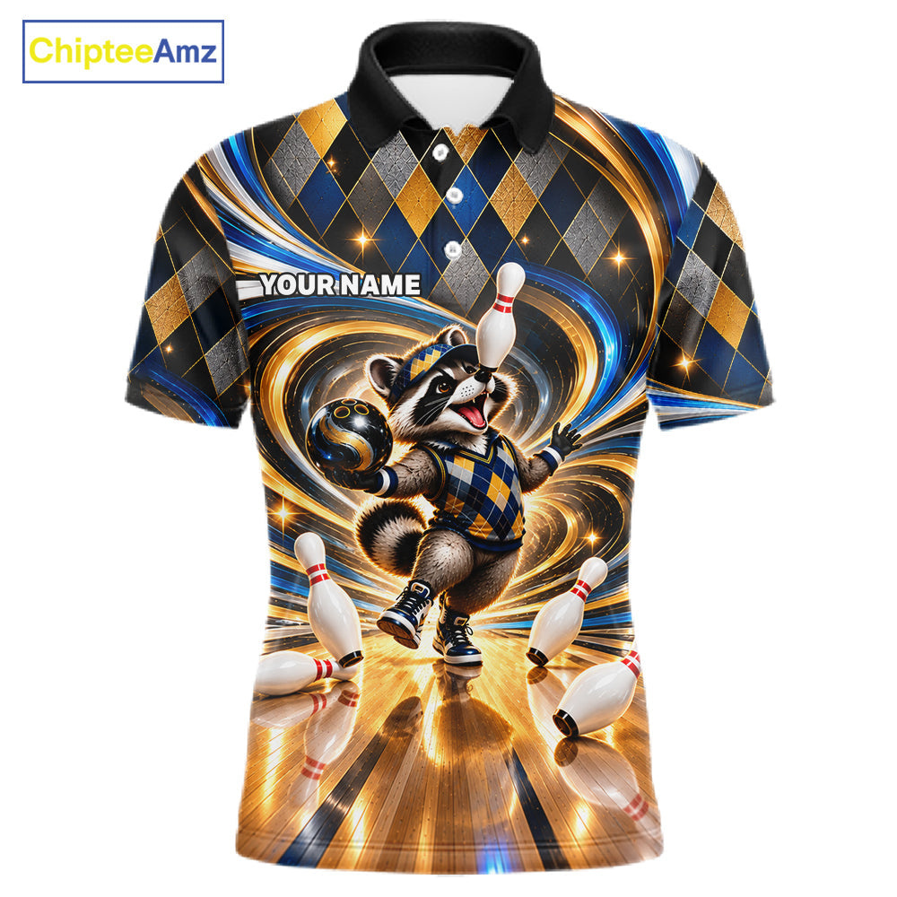 Custom Swirl Argyle Duck Bowling Polo 1/4-Zip Shirt Blue Gold Funny Bowling Team Jerseys