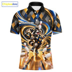 Custom Swirl Argyle Duck Bowling Polo 1/4-Zip Shirt Blue Gold Funny Bowling Team Jerseys