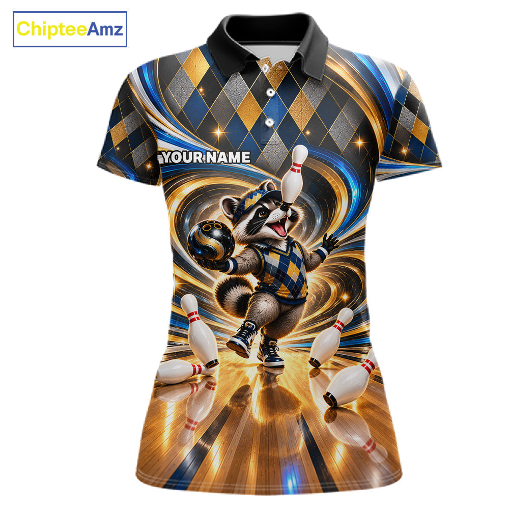 Custom Swirl Argyle Duck Bowling Polo 1/4-Zip Shirt Blue Gold Funny Bowling Team Jerseys
