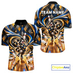 Custom Swirl Argyle Duck Bowling Polo 1/4-Zip Shirt Blue Gold Funny Bowling Team Jerseys