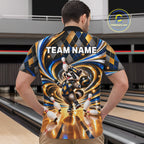 Custom Swirl Argyle Duck Bowling Polo 1/4-Zip Shirt Blue Gold Funny Bowling Team Jerseys