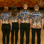 Custom Swirl Argyle Duck Bowling Polo 1/4-Zip Shirt Blue Gold Funny Bowling Team Jerseys