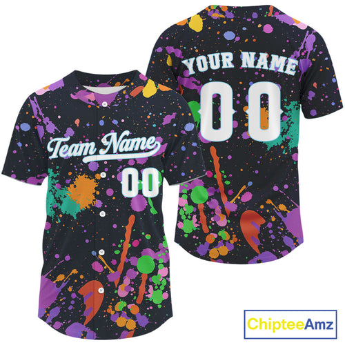 Custom Funny Baseball Jersey Personalized Splashed Colorful Baseball Jerseys