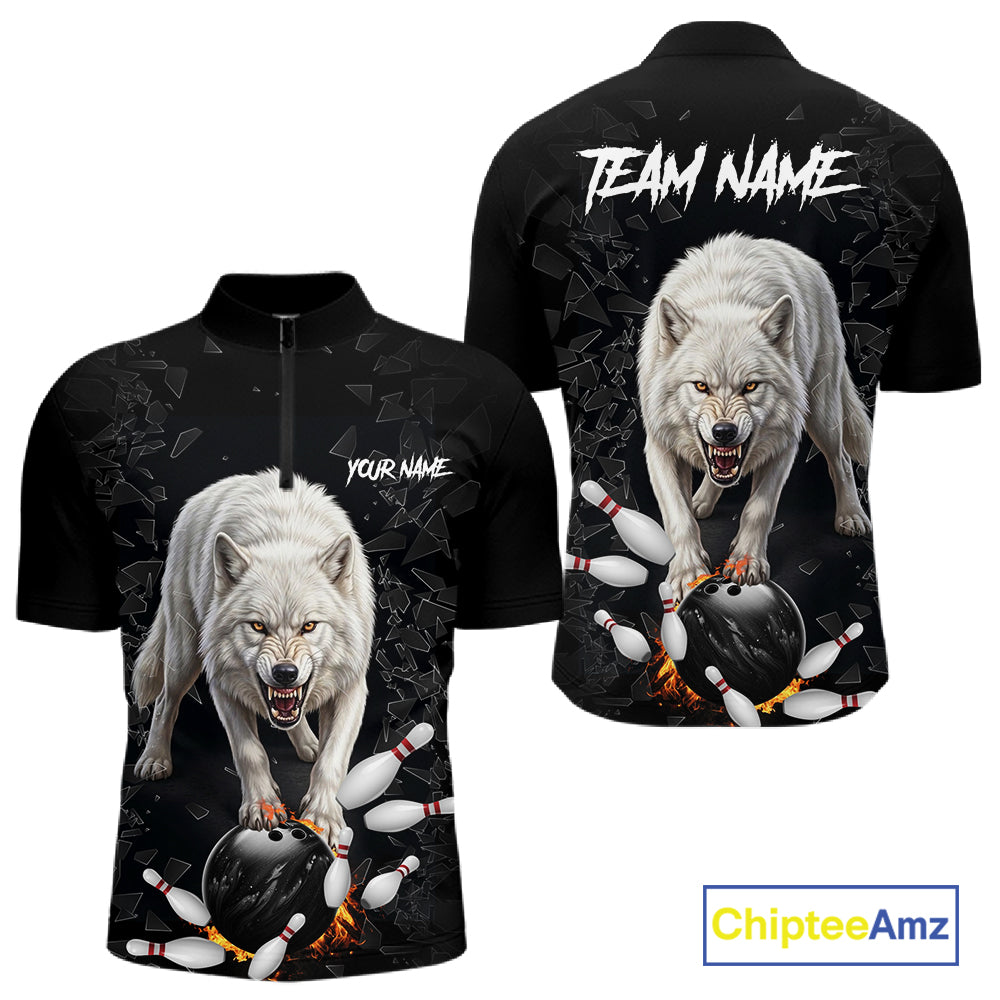 Custom Wolf Broken Glass Bowling Shirts, Wolf Bowling Team Shirt Bowler Uniform Outfits