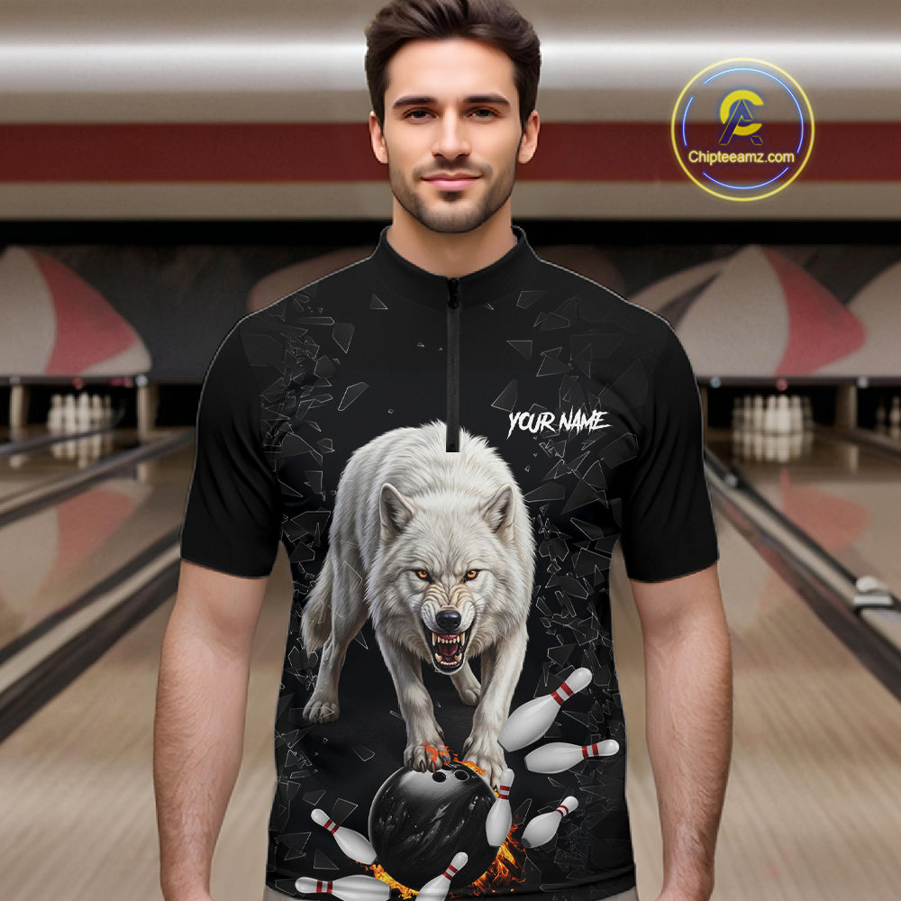 Custom Wolf Broken Glass Bowling Shirts, Wolf Bowling Team Shirt Bowler Uniform Outfits
