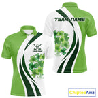 Custom White And Green Shamrock St Patrick Golf Polo Shirt Shamrock Golf Shirt
