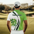Custom White And Green Shamrock St Patrick Golf Polo Shirt Shamrock Golf Shirt