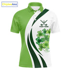 Custom White And Green Shamrock St Patrick Golf Polo Shirt Shamrock Golf Shirt