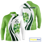 Custom White And Green Shamrock St Patrick Golf Polo Shirt Shamrock Golf Shirt