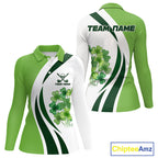Custom White And Green Shamrock St Patrick Golf Polo Shirt Shamrock Golf Shirt