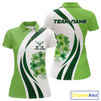 Custom White And Green Shamrock St Patrick Golf Polo Shirt Shamrock Golf Shirt