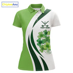 Custom White And Green Shamrock St Patrick Golf Polo Shirt Shamrock Golf Shirt