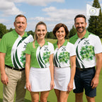 Custom White And Green Shamrock St Patrick Golf Polo Shirt Shamrock Golf Shirt
