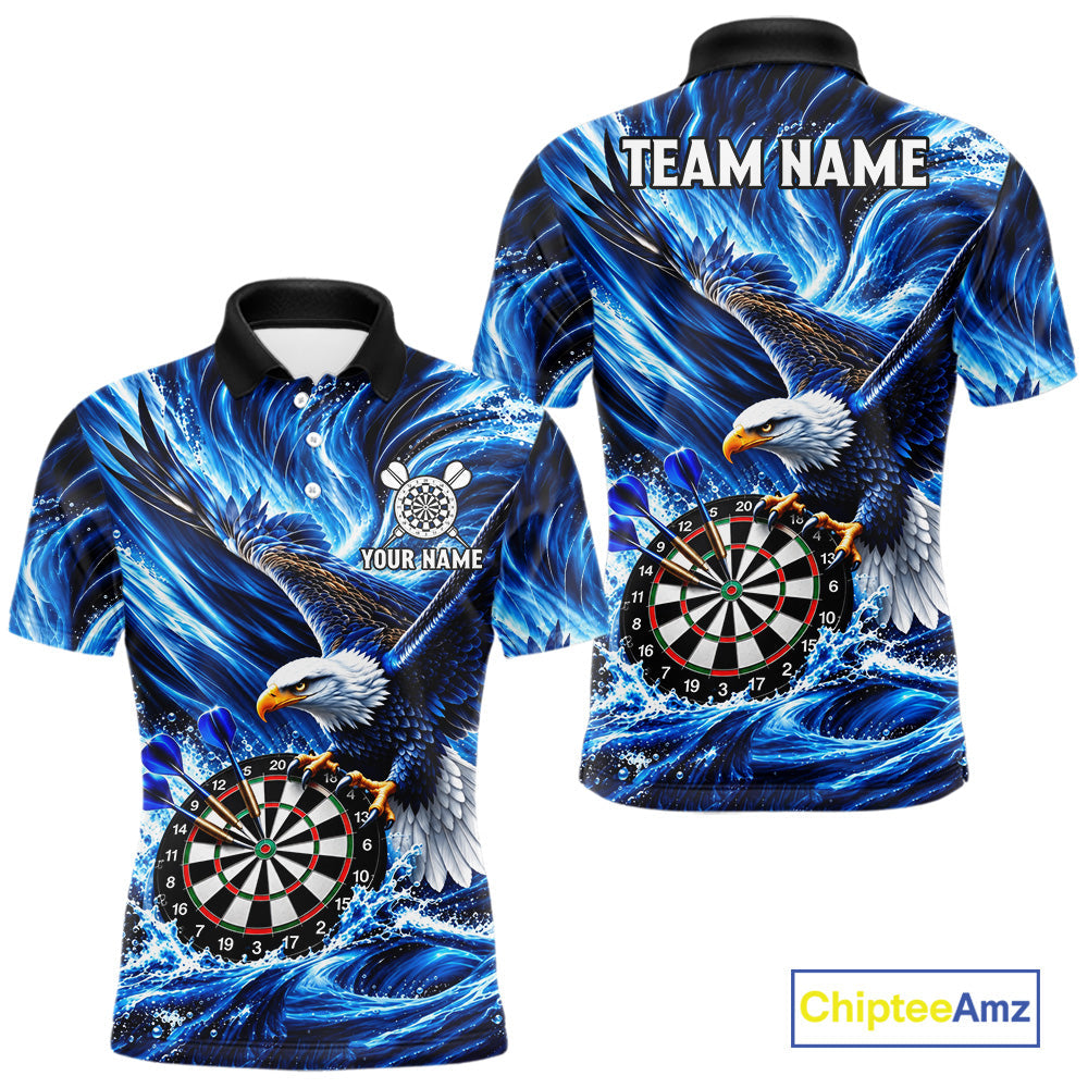 Custom Eagle Darts Polo Quarter-Zip Shirt Blue Water Splash Darts Tournament Team Shirt