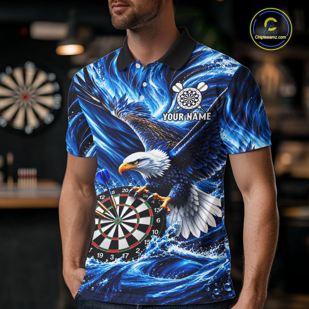 Custom Eagle Darts Polo Quarter-Zip Shirt Blue Water Splash Darts Tournament Team Shirt