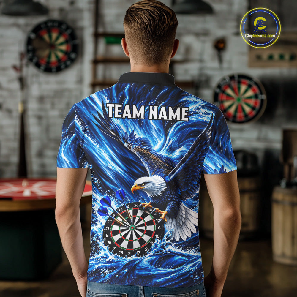 Custom Eagle Darts Polo Quarter-Zip Shirt Blue Water Splash Darts Tournament Team Shirt