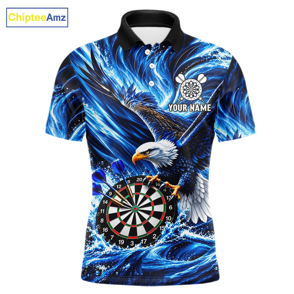 Custom Eagle Darts Polo Quarter-Zip Shirt Blue Water Splash Darts Tournament Team Shirt